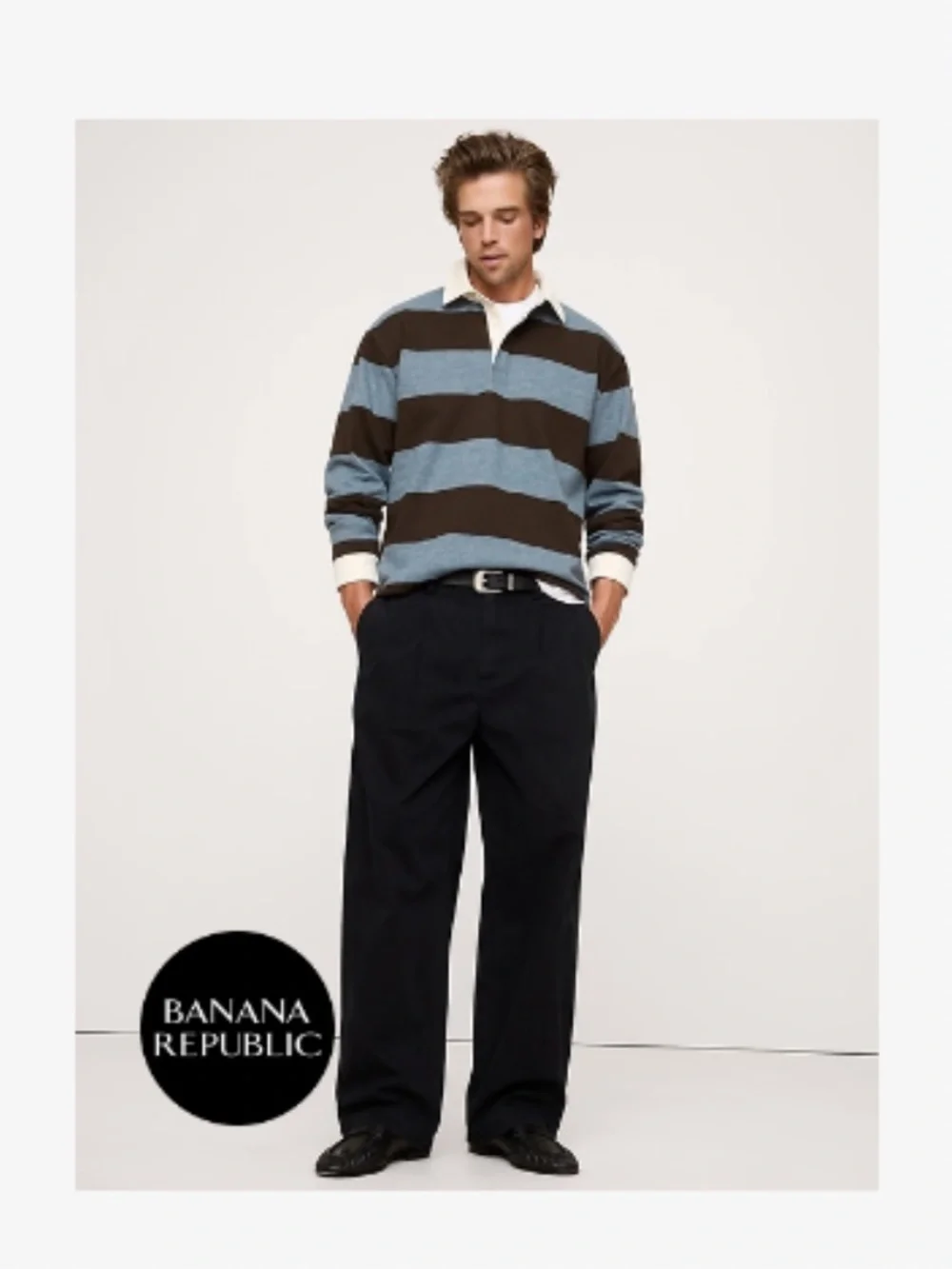 Banana Republic Men's Striped Brushed Rugby Shirt